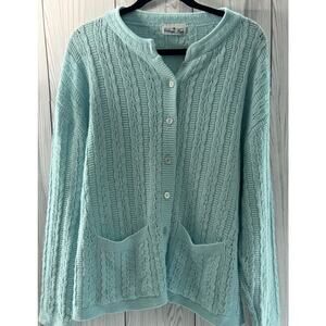 Vintage Light Green Village Fair Knit Cardigan Cottage Grandma Size L/XL